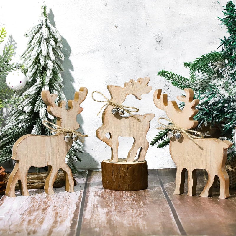 COCHIE Cute Christmas Tiered Tray Decor Indoor, Wooden Reindeer Christmas Tabletop Decorations and Xmas Tree Centerpiece, Reindeer Sign Standing Elk Decor for Home Party Decorations (Brown) - Image 1